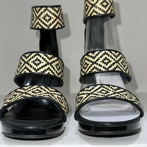 Carlos by Carlos Santana black and cream woven heeled sandals